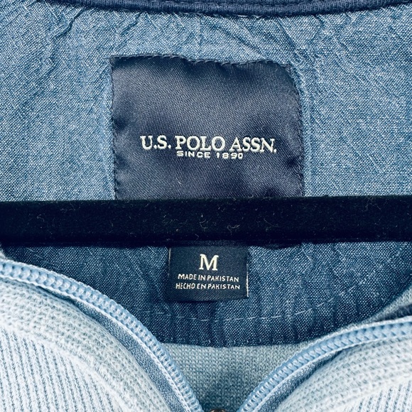 U.S. Polo Assn. Blue Mens Funnel Neck Quarter Zip Knit Jumper Size M - Picture 7 of 9